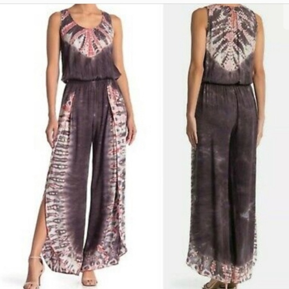 YFB Young, Fabulous, & Broke Payson Tie Dye Sleeveless Jumpsuit grey & pink- XS